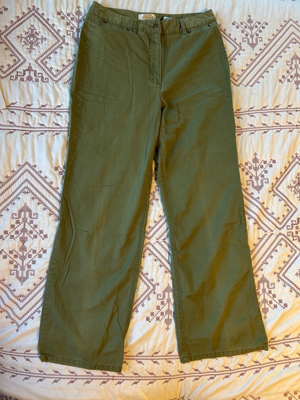 Talbots Olive Wide-Leg Cotton Blend Pants